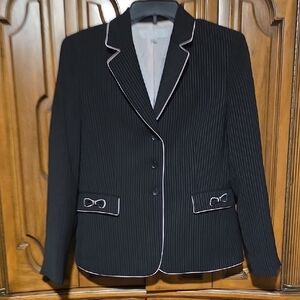 Sophisticated Black Pinstripe Blazer with White Trim